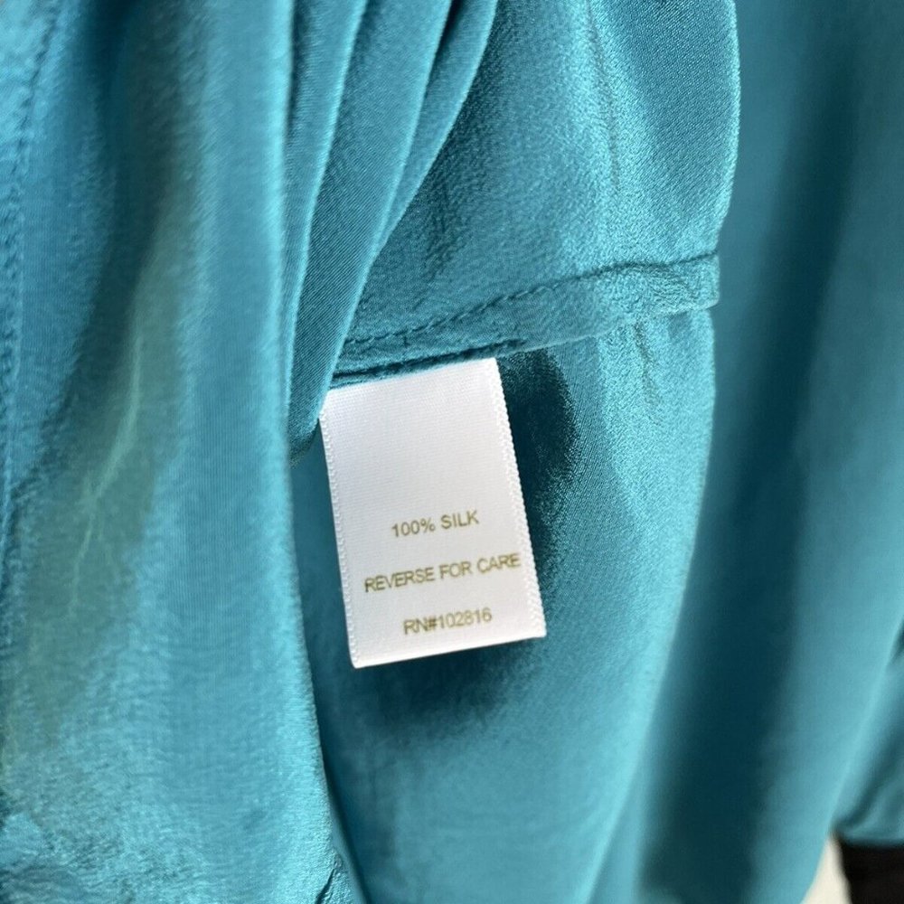 Garnet Hill Blue Black Trim 100% Silk Long Sleeve Button Down Blouse - Picture 7 of 8